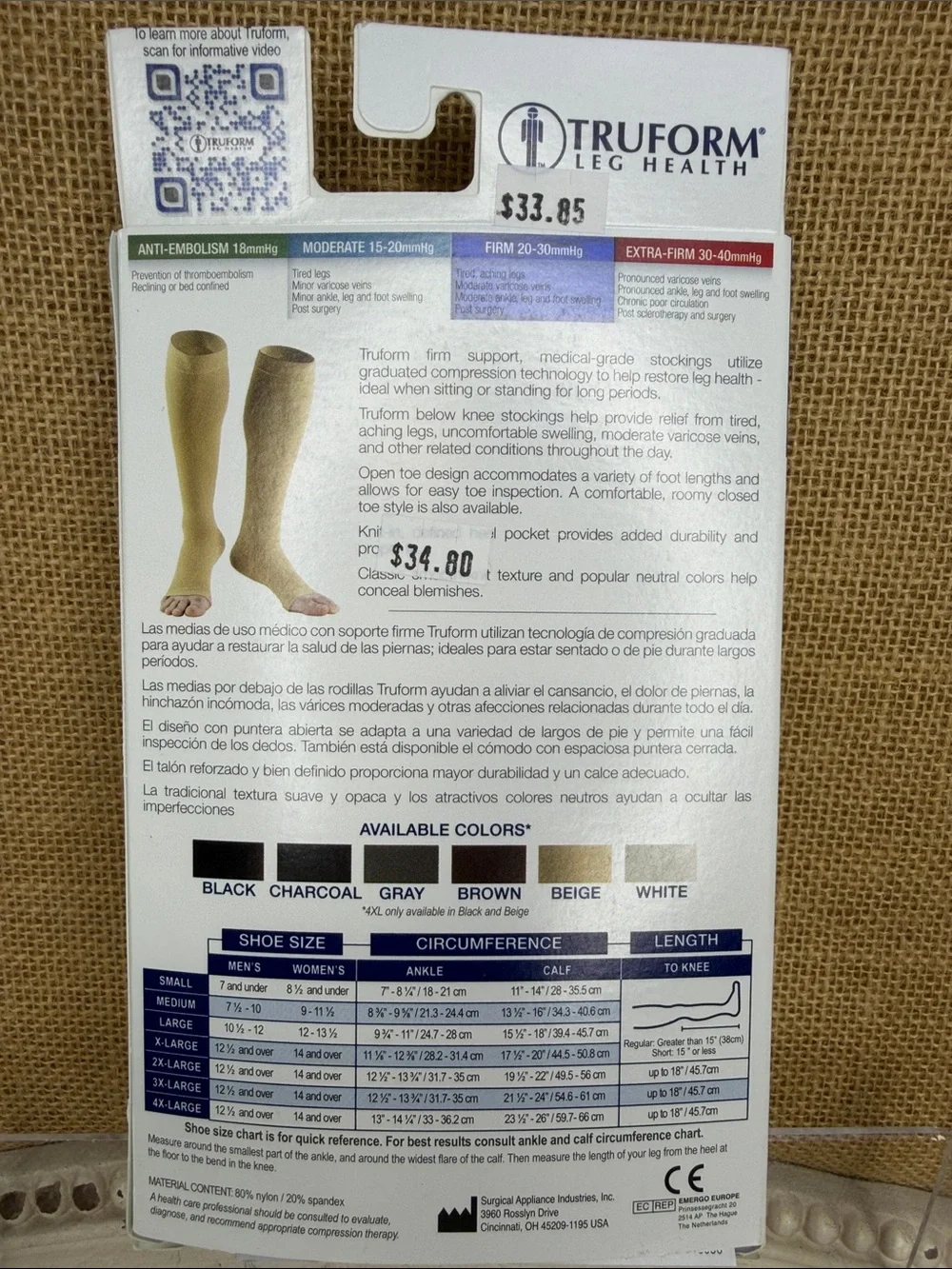 Truform Beige  Medical Compression Stockings - 2X-Large